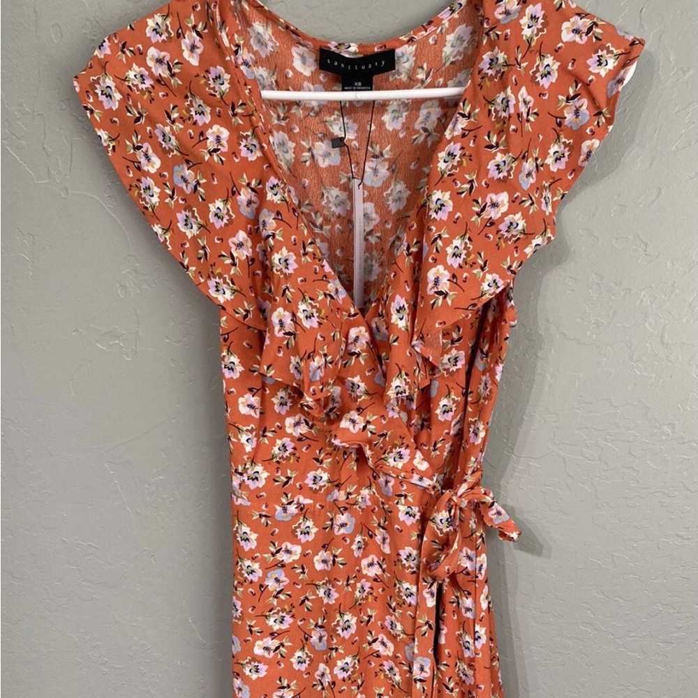 Sanctuary Dress Johanna Wrap Floral Print Women Orange Size M New With Tags - Picture 2 of 12